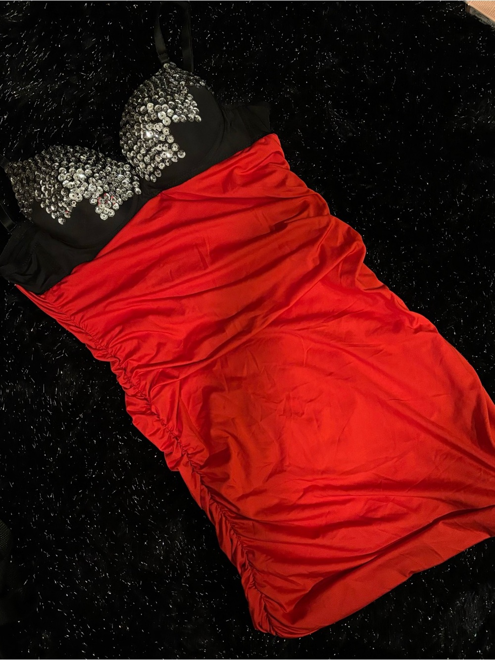 Red Sequin Bra Y2K 2000s Red Bodycon Club Dress